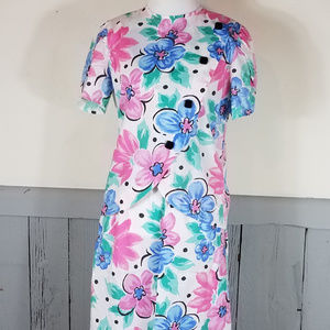 80s Vtg Floral Skirt Set Short Sleeve Shoulder Pad